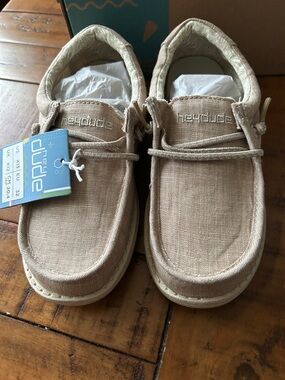 Hey Dude Wally Beige Linen-Look Slip-On Casual Shoes size 13